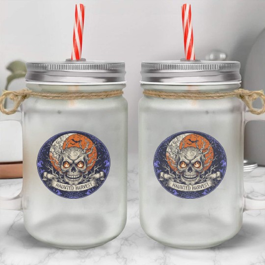 Haunted Harvest Halloween Design Mason Jar Cups