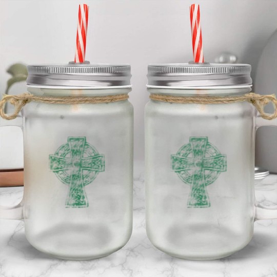 Classic Vintage Style Celtic Cross Crucifix Mason Jar Cups