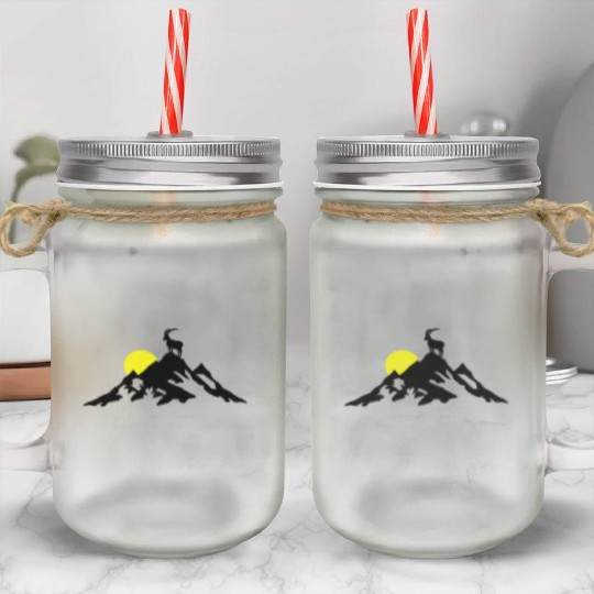 Mountain and Ibex at Sunrise Mason Jar Cups