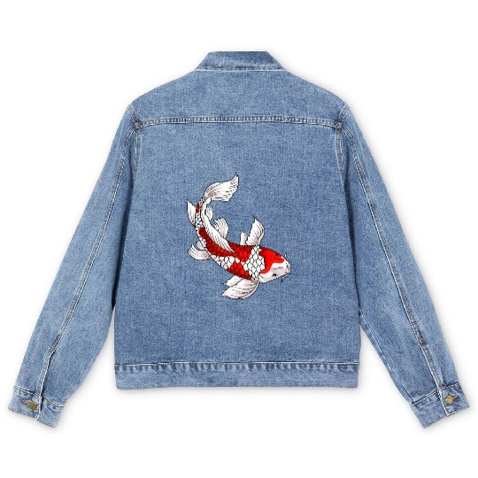 Japanese Koi Fish Carp Nishikigoi Taisho Sanke Men's Denim Jackets
