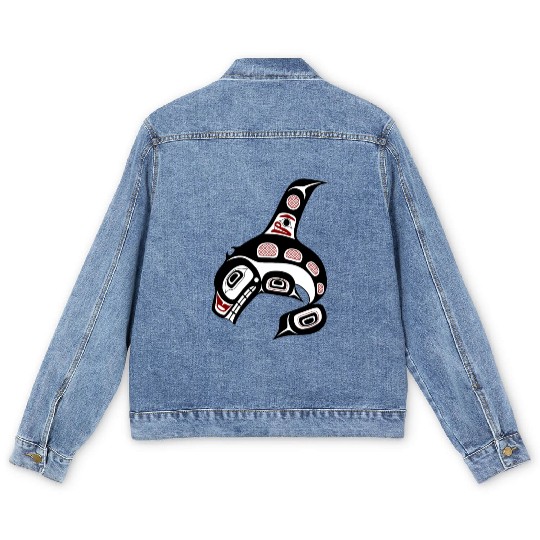 Native American Red Black Haida Orca Killer Whale Men's Denim Jackets