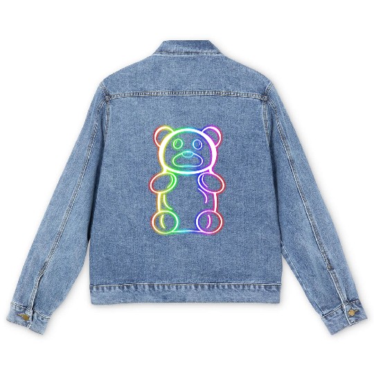 Neon Rainbow Gummy Bear Men's Denim Jackets