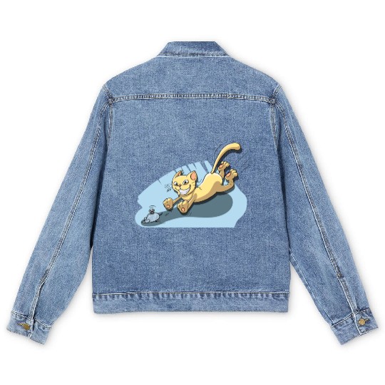 Cat Running After Rat - Tom and Jerry Illustration Men's Denim Jackets