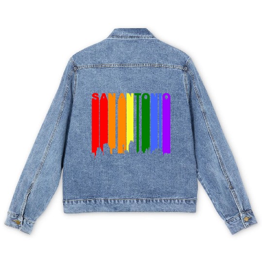 San Antonio Texas Gay Pride Rainbow Skyline Men's Denim Jackets