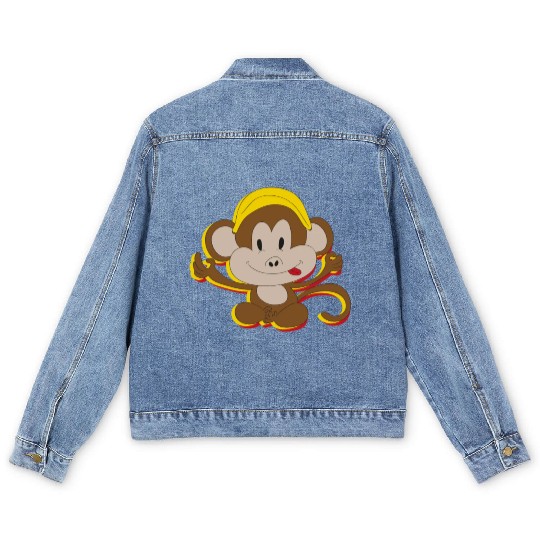 Cute Kids Monkey With Banana Men's Denim Jackets