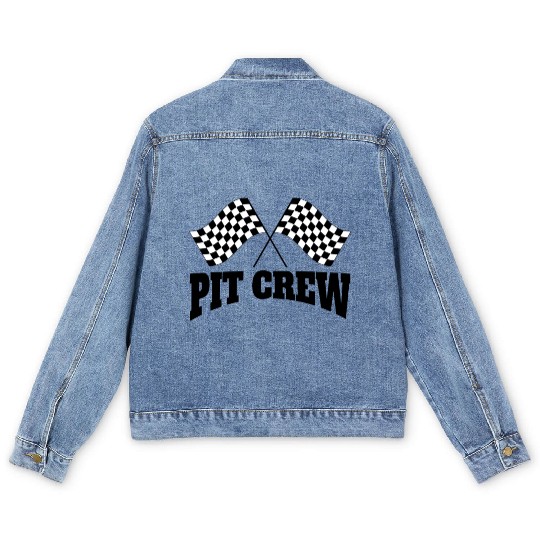 Pit Crew Racing Team Sports Racers Track Pit Stops Men's Denim Jackets