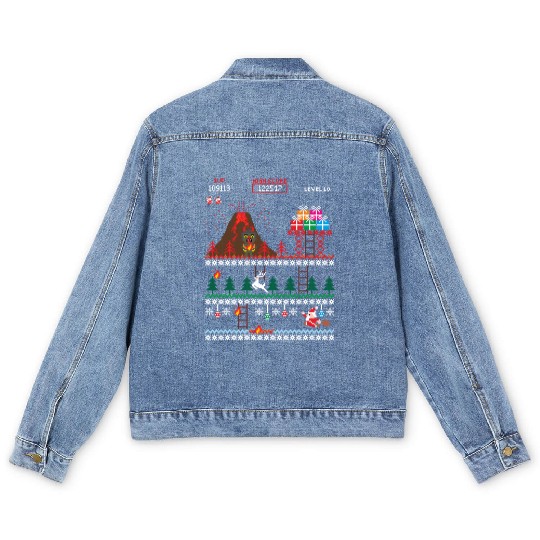 Santa vs Krampus: Merry 8-bit Christmas Men's Denim Jackets
