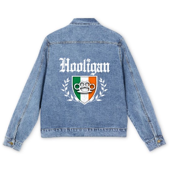 Irish Hooligan Crest vintage distressed look Men's Denim Jackets