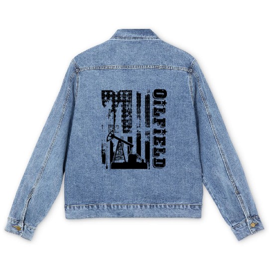 Oilfield Men's Denim Jackets - Oilfield Flag Men's Denim Jackets