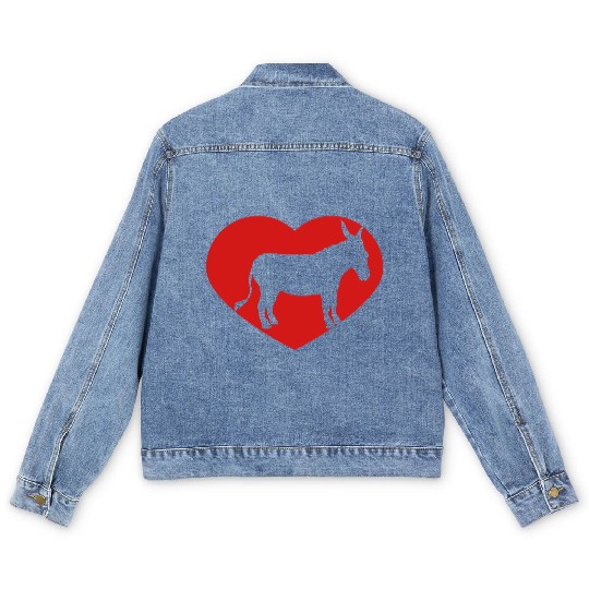 i love love heart donkey horse pony small packelse Men's Denim Jackets