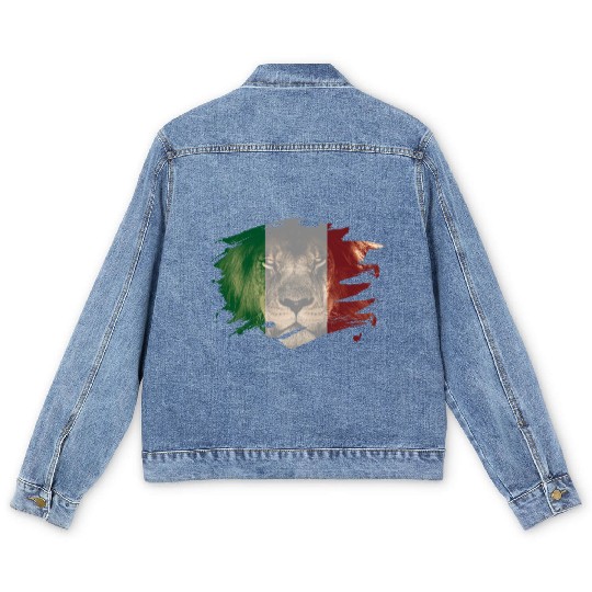 Italy Flag & African Lion Picture Men's Denim Jackets