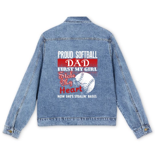 Softball - softball dad s - proud softball dad Men's Denim Jackets