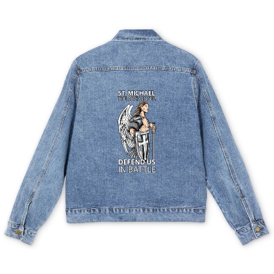 St Michael the Archangel Saints Angel Catholic Men's Denim Jackets