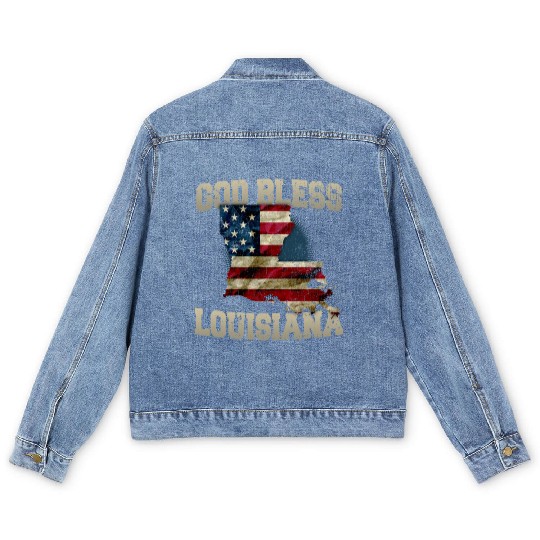 God Bless Louisiana Gift Proud Strong Awesome Design Gift Men's Denim Jackets