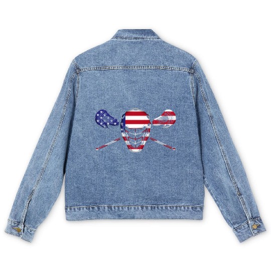 American Flag Lacrosse - Lacrosse Mask Gift Men's Denim Jackets
