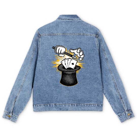 Magician Hat Wand & Magic Cards Men's Denim Jackets