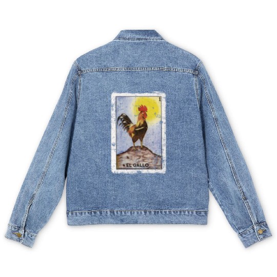 El Gallo Mexican Loteria Bingo Card Men's Denim Jackets