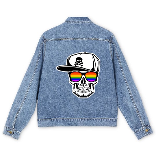 Gay Skull LGBT Old School Gay Pride Sunglasses Men's Denim Jackets
