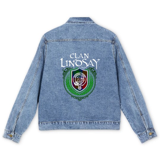 Lindsay Surname Scottish Clan Tartan Crest Badge Men's Denim Jackets