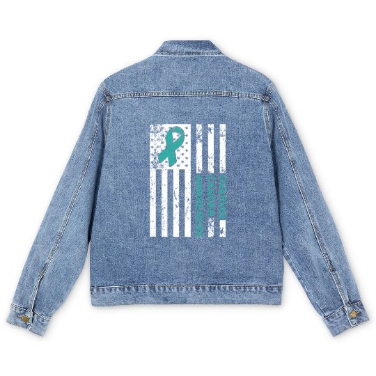 USA Flag Ovarian Cancer Awareness Men's Denim Jackets