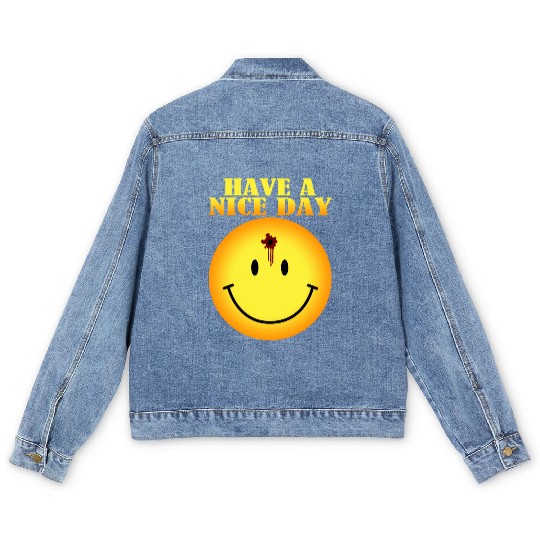 smiley face bullet hole Men's Denim Jackets