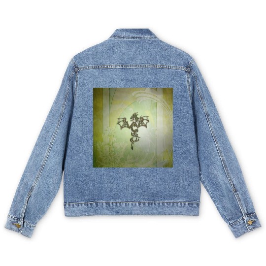 Awesome chinese dragon green colors Men's Denim Jackets