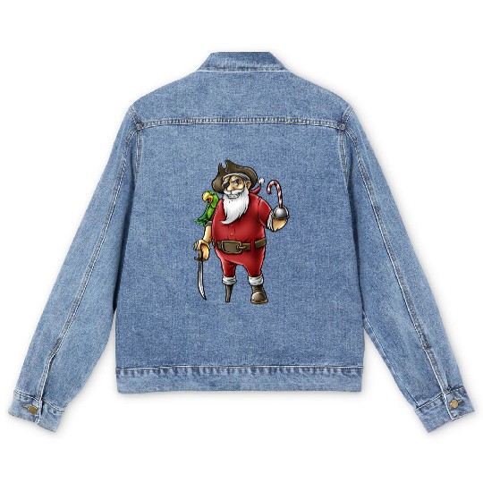 Santa Pirate Funny Christmas Candy Cane Hook Hand Men's Denim Jackets