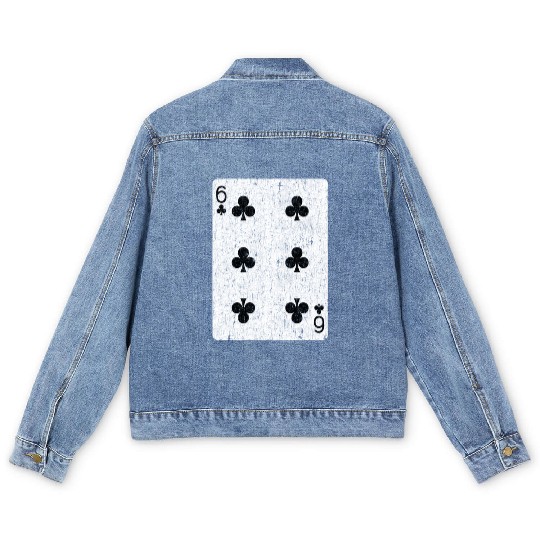 six of clubs playing card Men's Denim Jackets