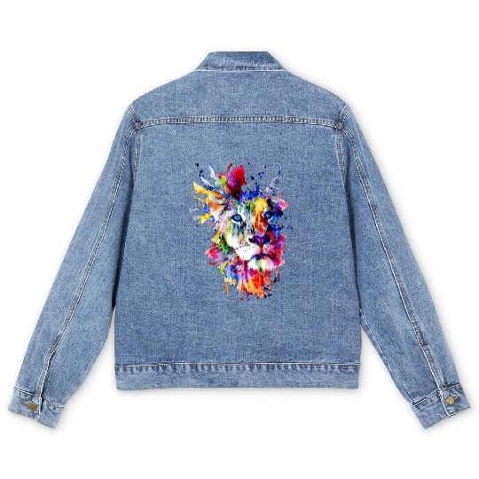 Colorful Lion Men's Denim Jackets Lion Face Men's Denim Jackets