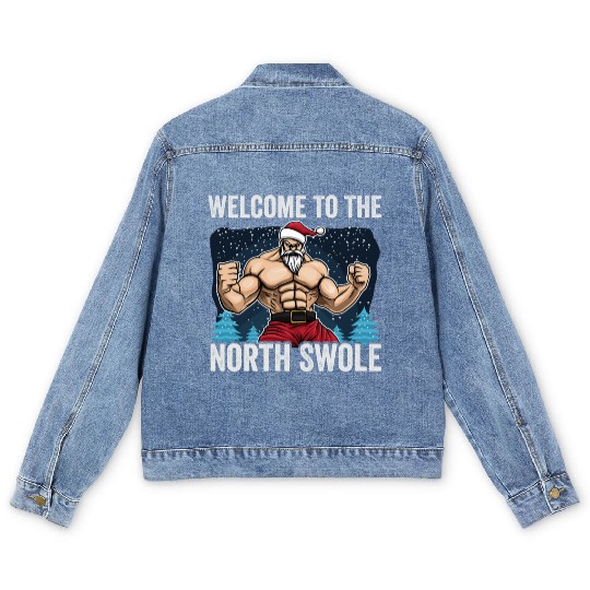 Welcome To North Swole Santa Muscle Workout Christ Men's Denim Jackets