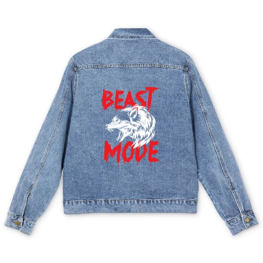 Wolf pack predator wild lonely animal moon Men's Denim Jackets