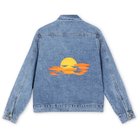 Drones in Sunset or Sunrise the Drone Men's Denim Jackets