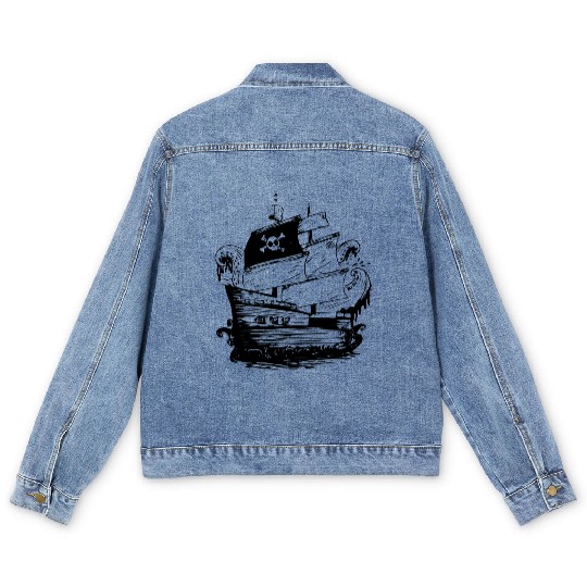 Cool pirate ship Men's Denim Jackets