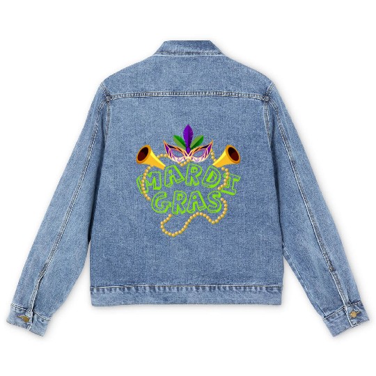 Mardi Gras Beads Men's Denim Jackets - Mardi Gras Fat Tuesday