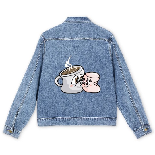 HOT CHOCOLATE AND MARSHMALLOW Love funny comic Men's Denim Jackets