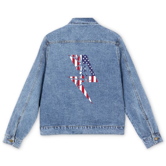 Lineman Usa American Flag Cable Pole Light Gift Men's Denim Jackets