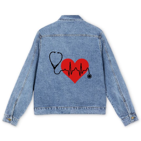 Stethoscope Heartbeat Heart Men's Denim Jackets
