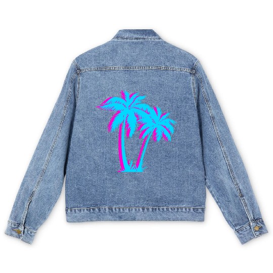 Beach Vaporwave Palm Tree Gift Aesthetic Tropical Men's Denim Jackets