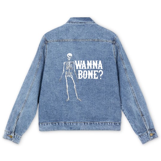 Sexy Funny Quotes Wanna Bone? Halloween Gift Men's Denim Jackets