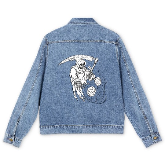 The Grim Reaper Rolling the Dice Drawing Men's Denim Jackets