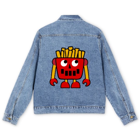 Burger Pizza French Fries Donut Robot Men's Denim Jackets