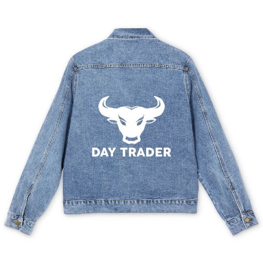 day trading stock market bull bear gift money Men's Denim Jackets
