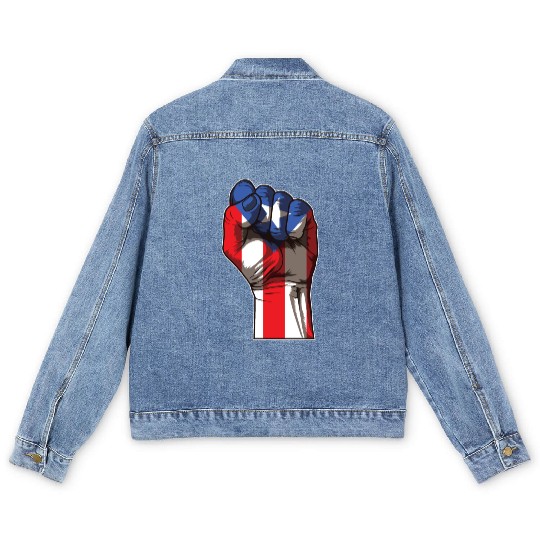 Puerto Rico Fist | Proud Boricua Flag Men's Denim Jackets