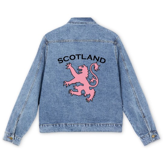Cute Scottish rampant lion light pink Men's Denim Jackets
