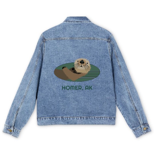Cute Homer Coast Otter Alaska Resident Fisherman Men's Denim Jackets