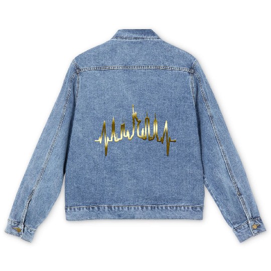 New York City Heartbeat Manhattan Skyline USA Gold Men's Denim Jackets