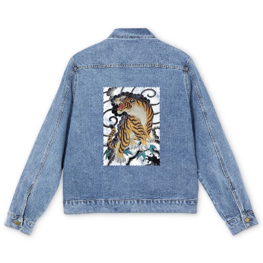 Tattoo Style Japanese Tiger Traditional Men's Denim Jackets