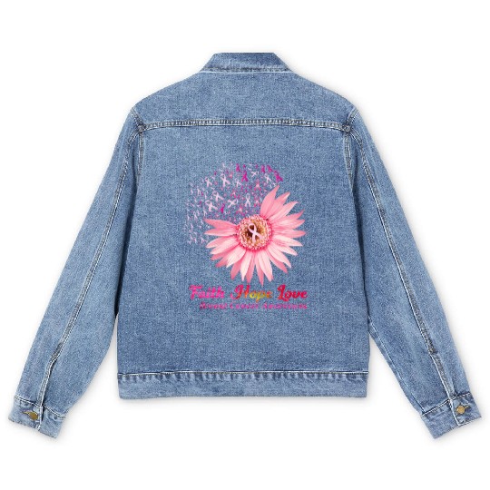 Faith Hope Love Breast Cancer Awareness Flower Pin Men's Denim Jackets