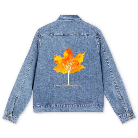 Maple Leaf Autumn Orange Fall Leaves Men's Denim Jackets