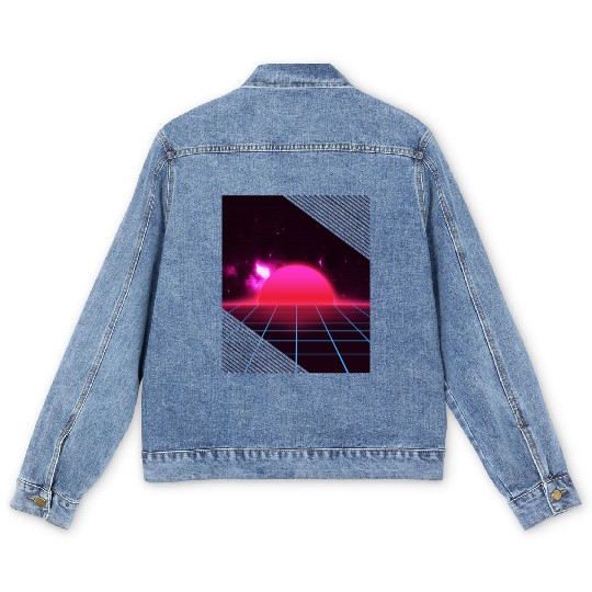 Sundown sunrise Scenery in a Retro 80s 90s Grid Men's Denim Jackets